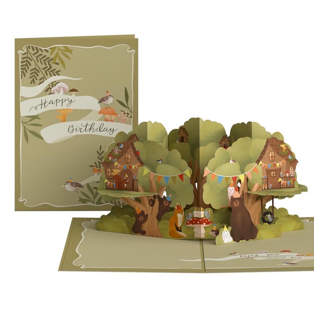 Lovepop Woodland Party 3D Pop-Up Birthday Card - for Him, Her, Kids, Boys, Girls, Men, Women - 5" x 7" - Envelope Included