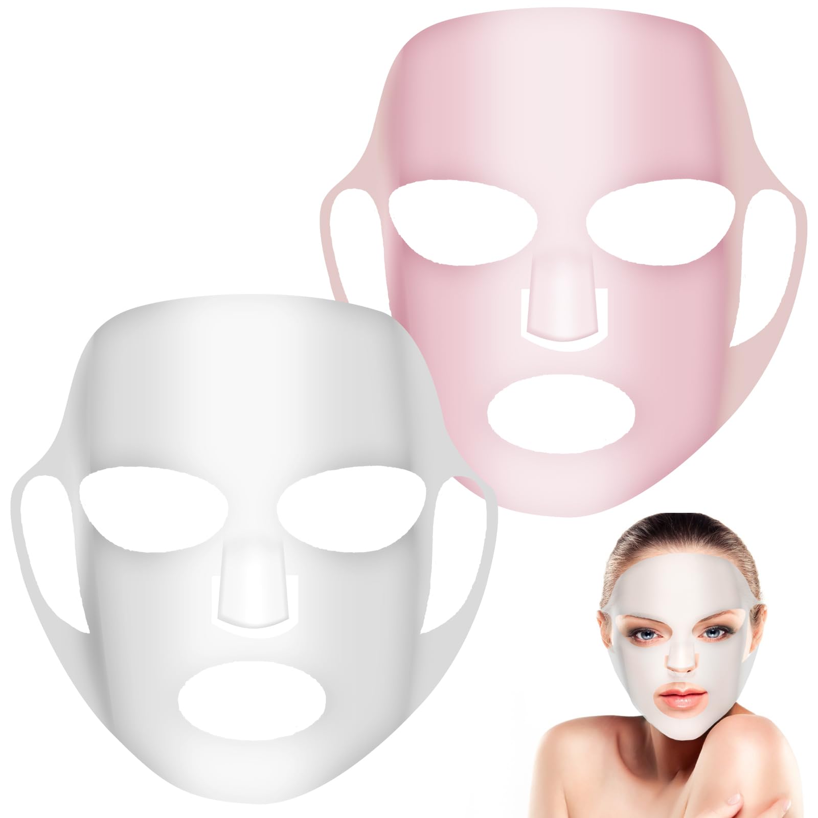 COMNICO 2 Sheets Silicone Face Mask Cover, Reusable Anti-Wrinkle Face Mask Holder Moisturizing 3D Facial Mask Cover Prevent Evaporation Falling Skincare Beauty Spa (Transparent+ Pink)