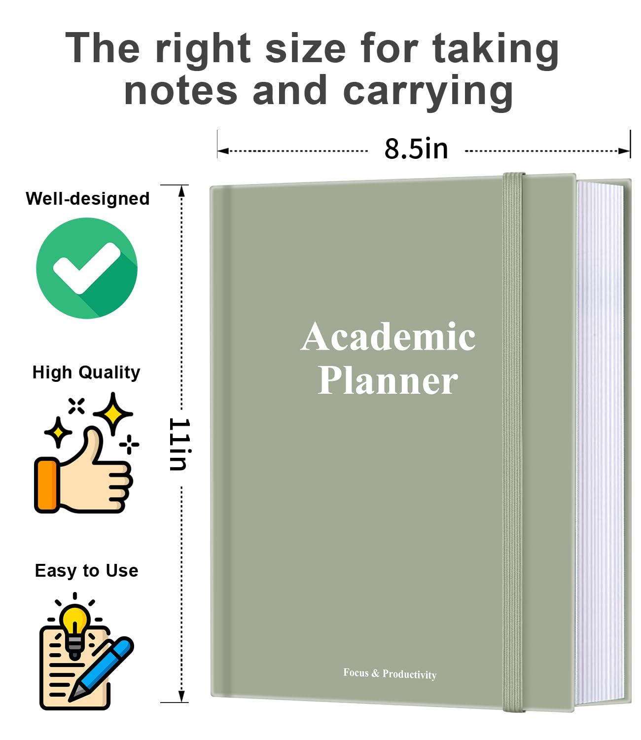 Agenda accademica 2025-2026 - Agenda settimanale non datata per studenti scolastici, liceali, universitari e infermieristici, 21,6 x 27,9 cm, verde