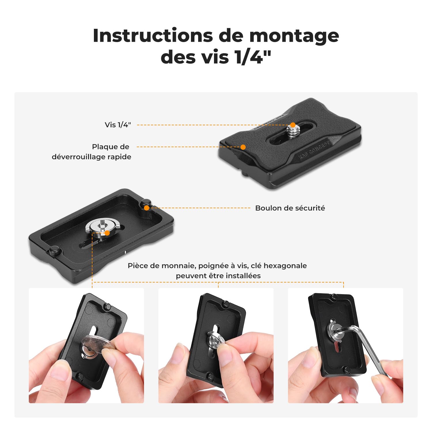 K&F Concept Rotule Ball Tête vis 3/8" en Aluminium Ball Head Adaptateur 360° Rotatif avec Plaque Rapide de Vis 1/4" pour Trépied et Caméra Charge Max 10KG