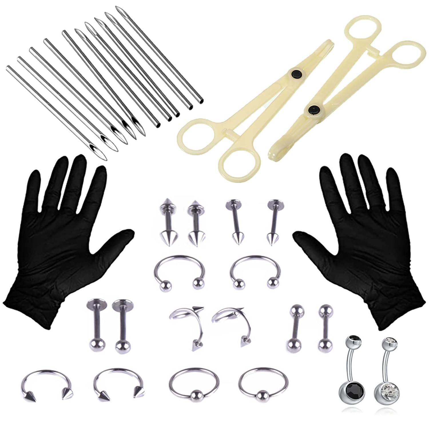 WZPB Piercing Kit 48pcs Body Piercing Kit Professional Ear Nose Piercing Kit with