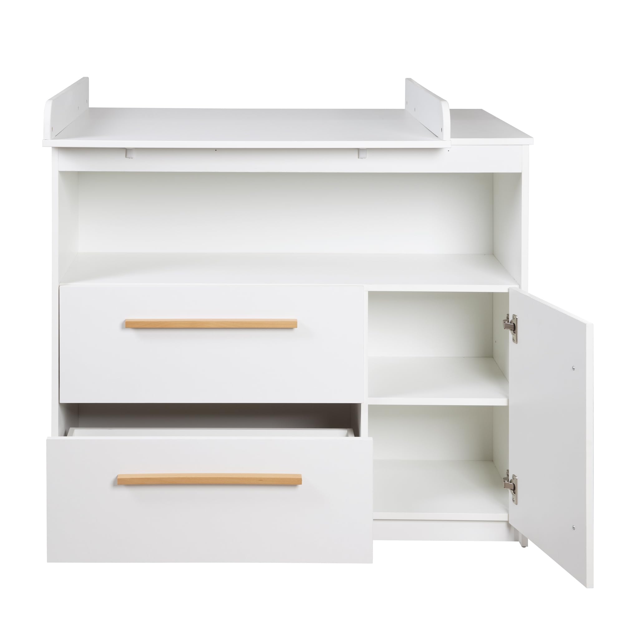 roba Kinderzimmer Set Lilo - Mitwachsendes Gitterbett 70 x 140 cm + Wickelkommode mit 2 Schubladen & 1 Tür + Kinderkleiderschrank 2-türig - Griffe aus Buche - Holz weiß lackiert
