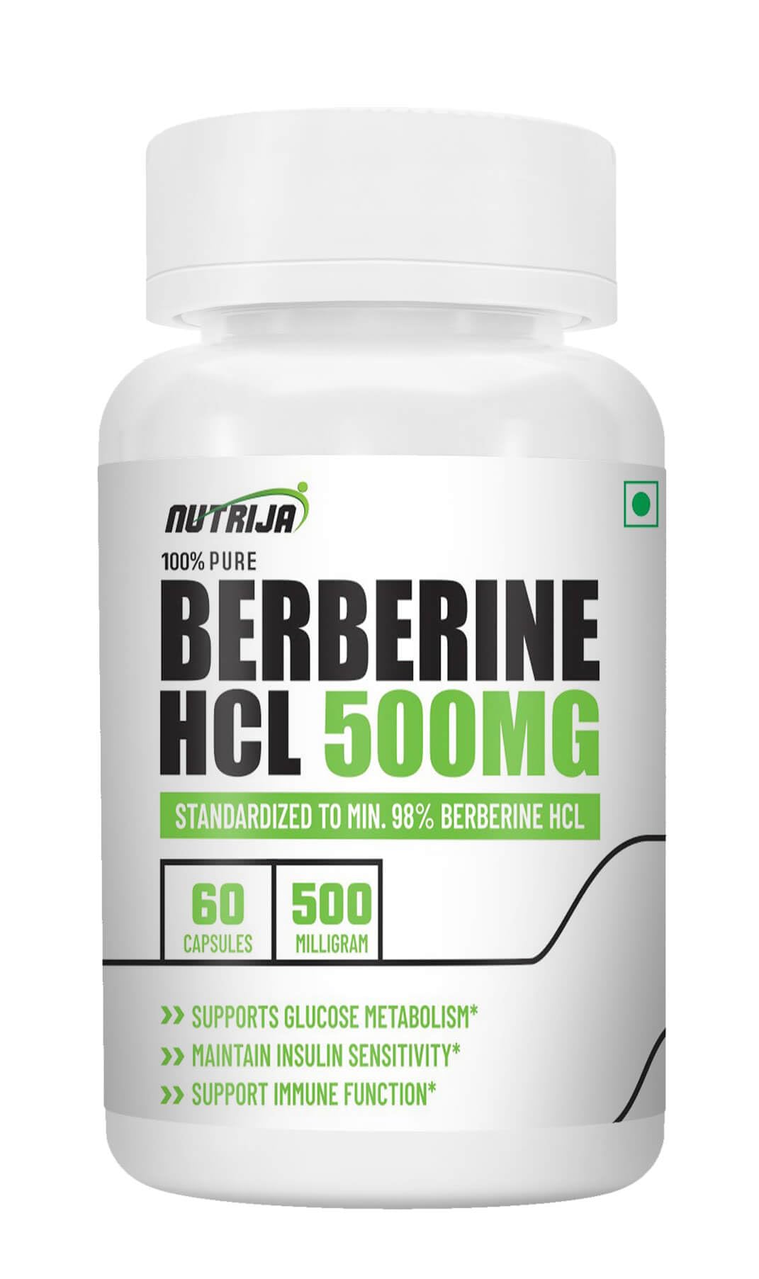 NutriJa Berberine HCL 500MG Capsules - 98% Highly Purified and Bioavailable Supplement - 82:1 Concentrated Formula - 60 Capsules