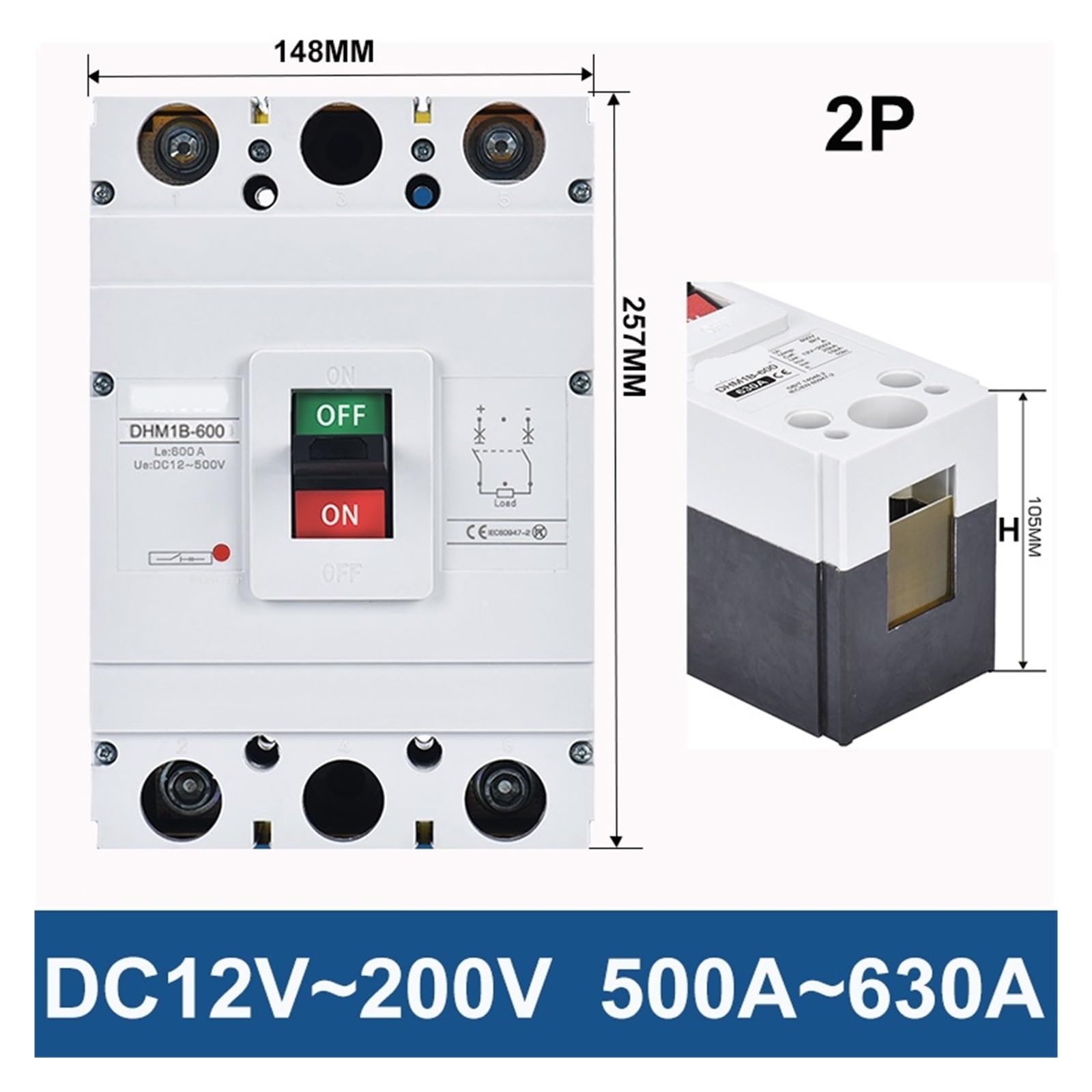 1 sztuk 24V DC 12V 48V 72V MCCB 250A plastikowe pudełko wyłącznik automatyczny 100A 200A bateria ładowania samochodu osłona baterii (Color : 40A, Size : 1P-20)