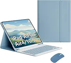 Capa Para iPad Air 4ª Air 5ª Geração + Smart Keyboard+Mouse (Azul Enevoado, Teclado comum)