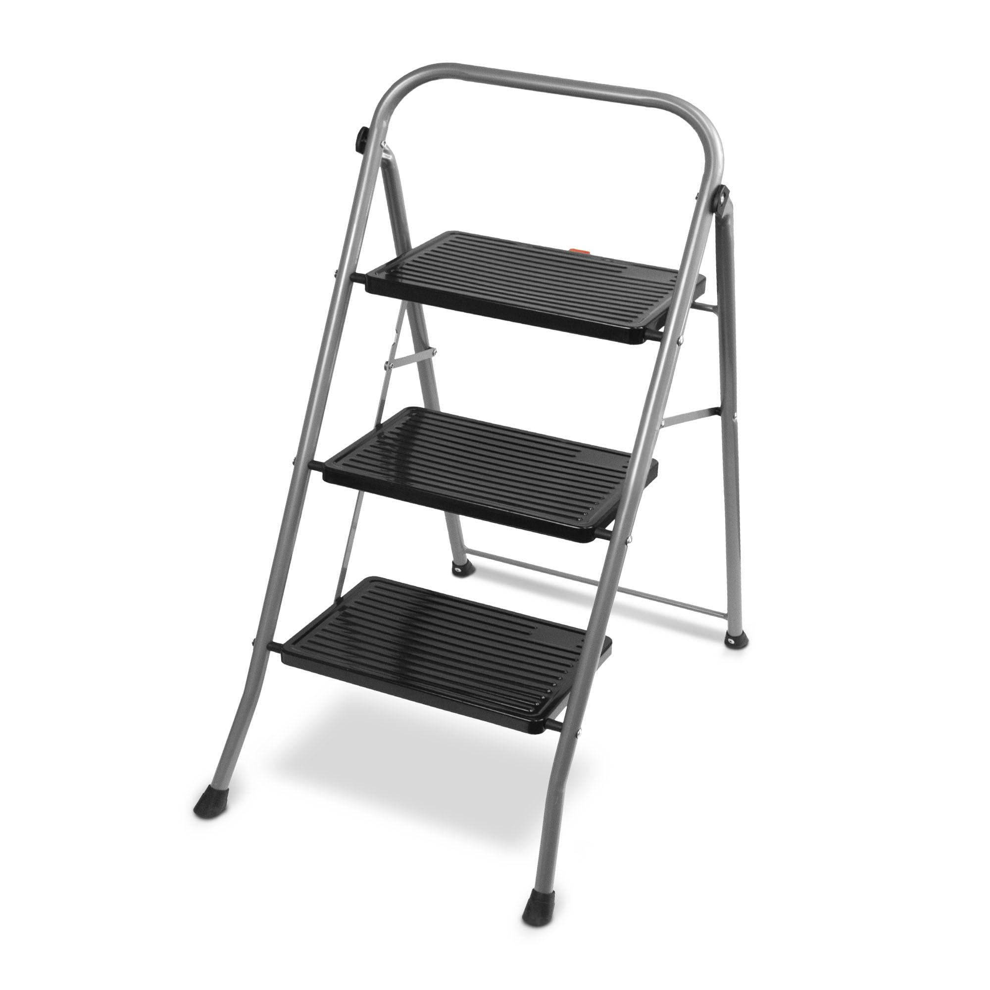 TIENDA EURASIA - Taburete Plegable | Escalera Plegable | Estructura de Metal | Color Plata y Negro | Peso máximo 150 kg | Escalones Antideslizantes | Escaleras Plegables Aluminio (3 Peldaños)