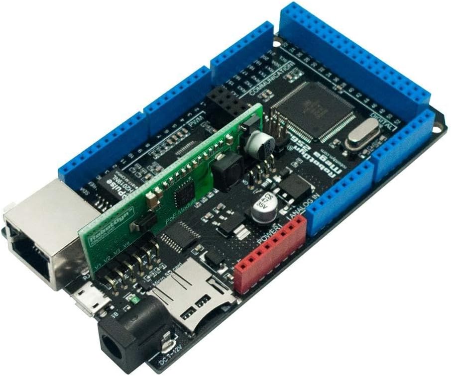 Mega ETH with PoE - Mega 2560 Ethernet W5500 + Micro SD Card Reader/Writer with PoE, Compatible for Arduino. Arduino Mega Ethernet Shield w5500 (Active PoE).