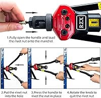 Vista 4 de RZX Herramienta de tuerca de remache de 16 pulgadas, kit profesional de herramientas de tuerca de remache que incluye 12 mandriles métricos y SAE