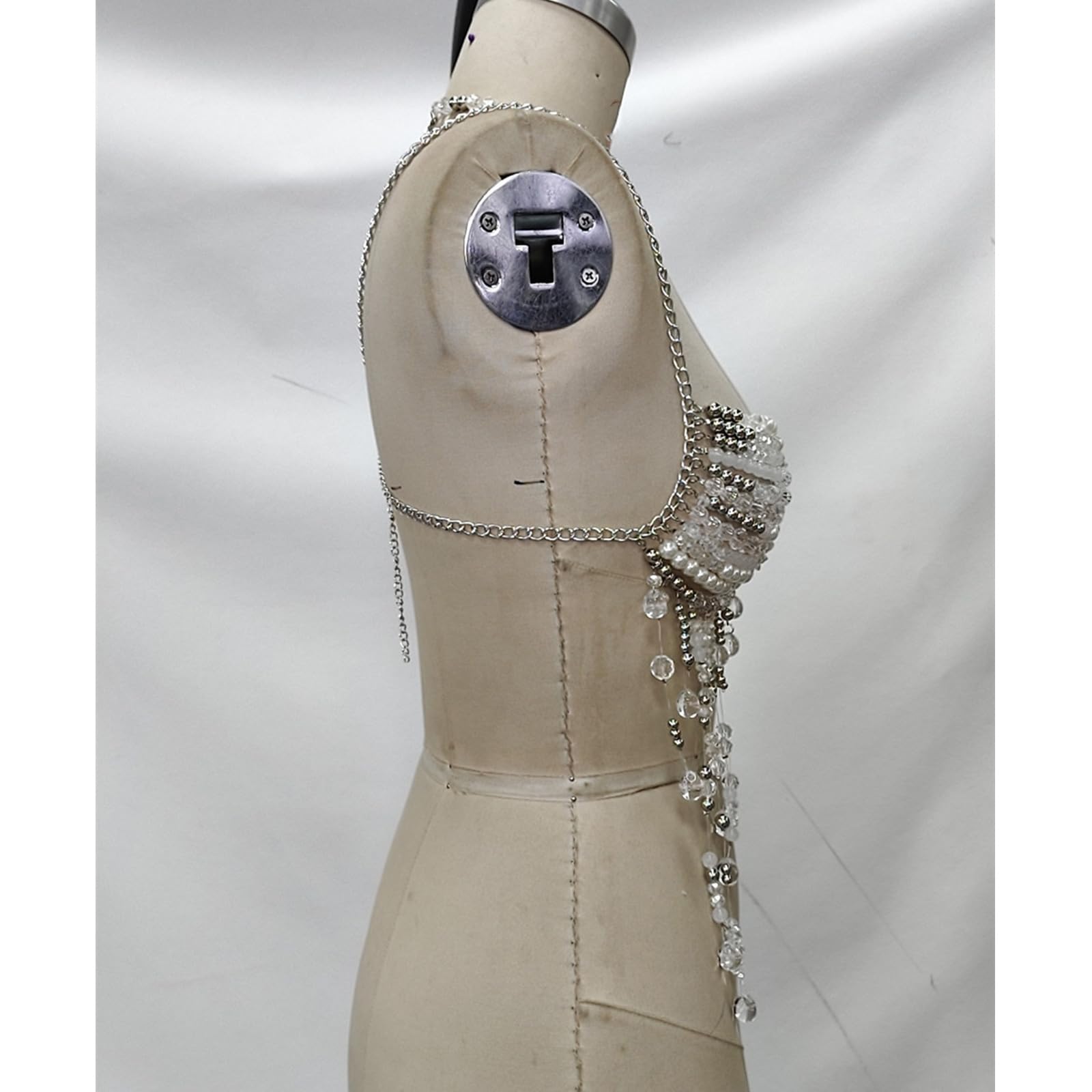 Joyería corporal adornada con cuentas Collar ajustable Cuello Sin espalda Borlas de Cadena de pecho de Camisola Chaleco con cuentas de