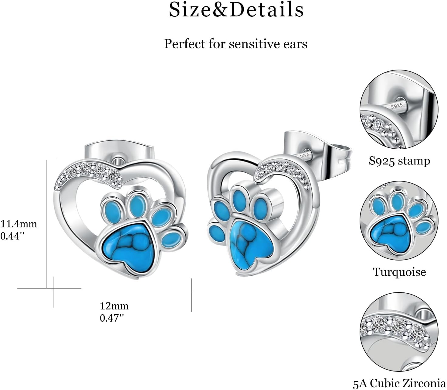 Valentines Day Gifts for Her Paw Print Earrings 18K White Gold Plated 925 Sterling Silver Dog Cat Pet Print Studs Earrings Birthday Jewelry Gifts for Women Mother Wife Girlfriend - Image 5