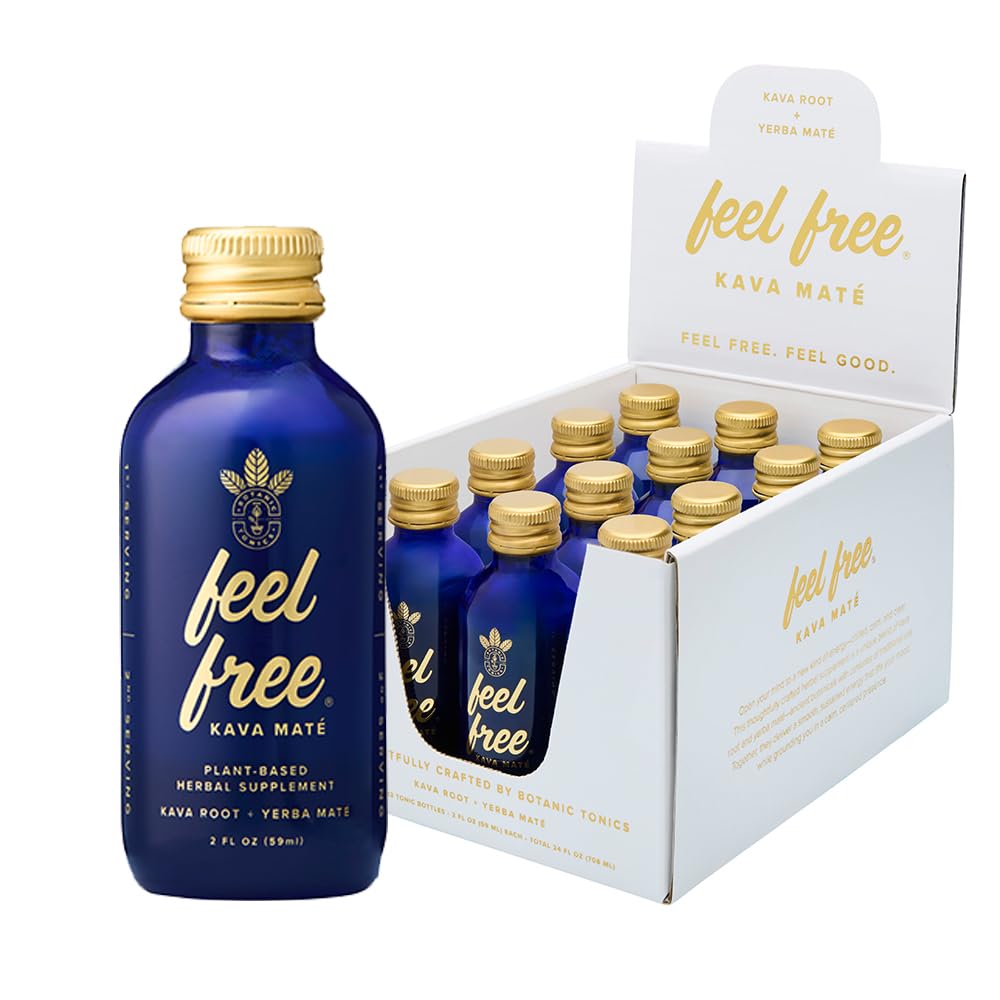 Botanic Tonics Feel Free Kava Mate - Natural Energy with Kava Root and Yerba Mate - Mood Boost & Sustained Energy - Pack of 12 (24 Servings)