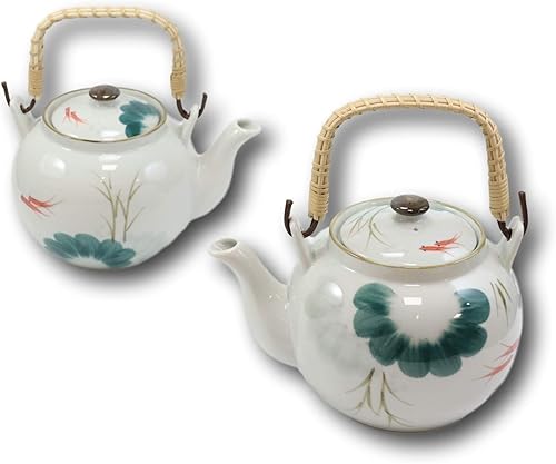 Miniatura 4 de Ebros Feng Shui Yin Yang - Par de peces koi japoneses en lirio estanque de cerámica, 38 onzas con mango de bambú, decoración del hogar, tetera