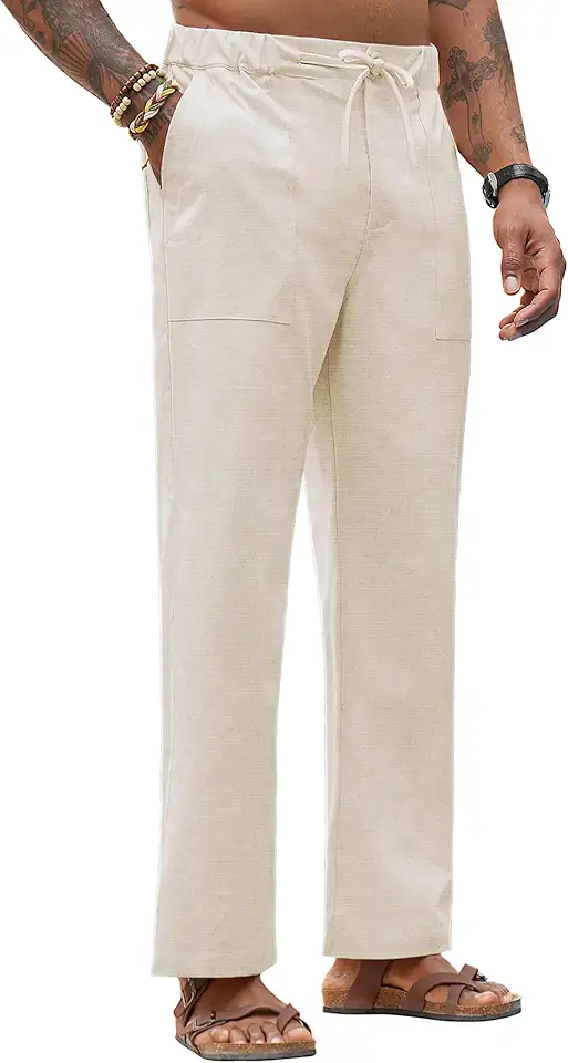 Lion Nardo Linen Pants for Men - Casual Wide Leg Beach & Lounge Pants with Pockets