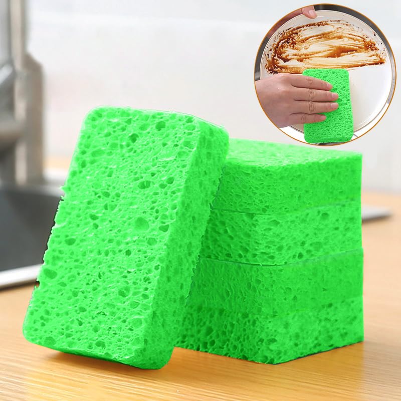 Image of 12 - Pack Non-Scratch Scrub Sponges - Sponges for Dishes and Washing Dishes, Cleaning Sponges for Kitchen Home Bathroom Cars, Funny Cut-Outs DIY for Kids (Green)