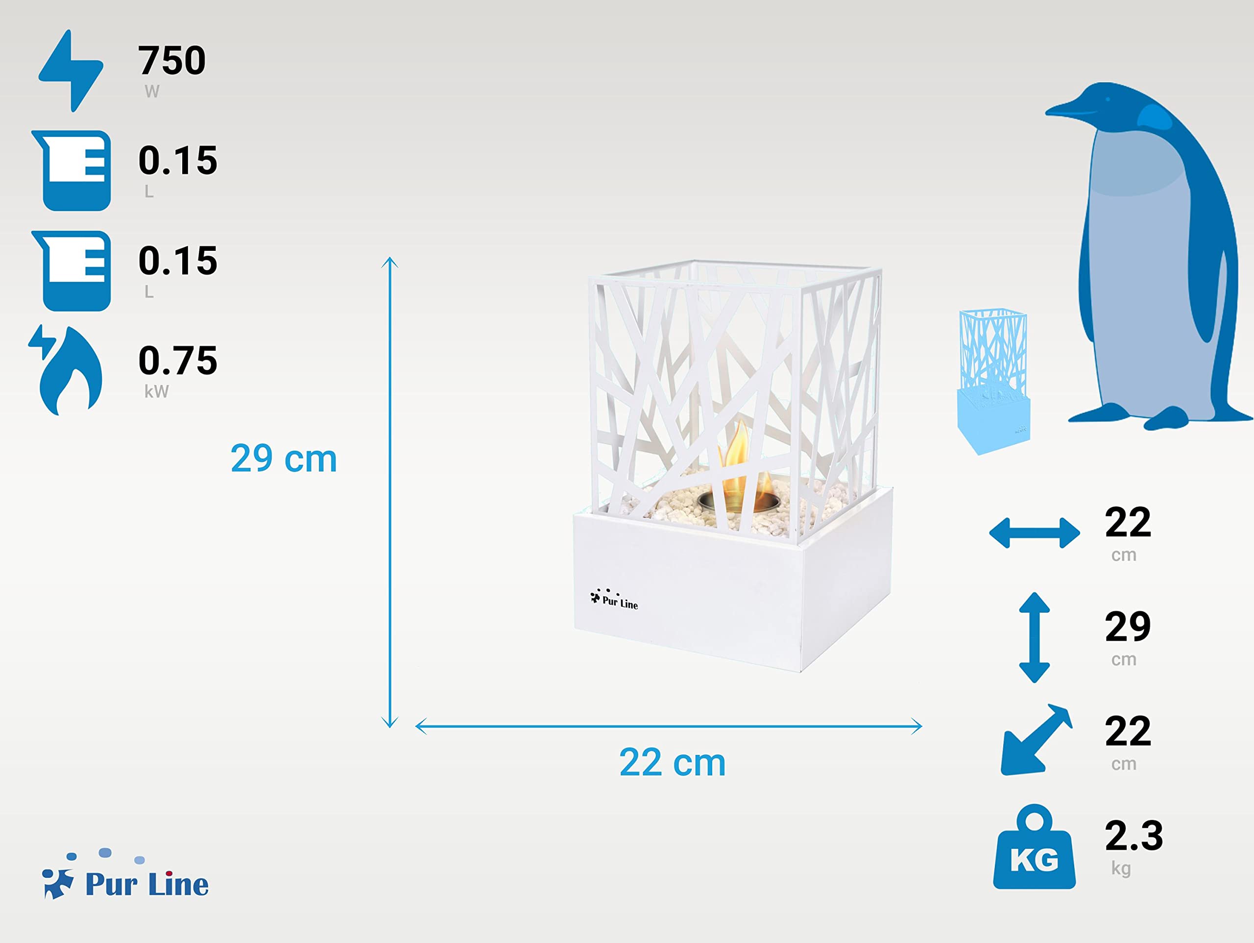 BioCheminée De Table PURLINE AMALTEA W - Design Blanc Moderne, Pour Intérieur/Extérieur, Flamme Réelle