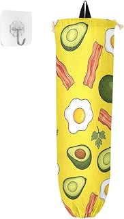 Avocado Egg Yellow Reusable Plastic Bag Holder for Kitchen Wall Mount Grocery Bag Organizer Dispenser with Drawstring Shopping Garbage Sack Organizer for Home Travelling Camper Closet Bedroom