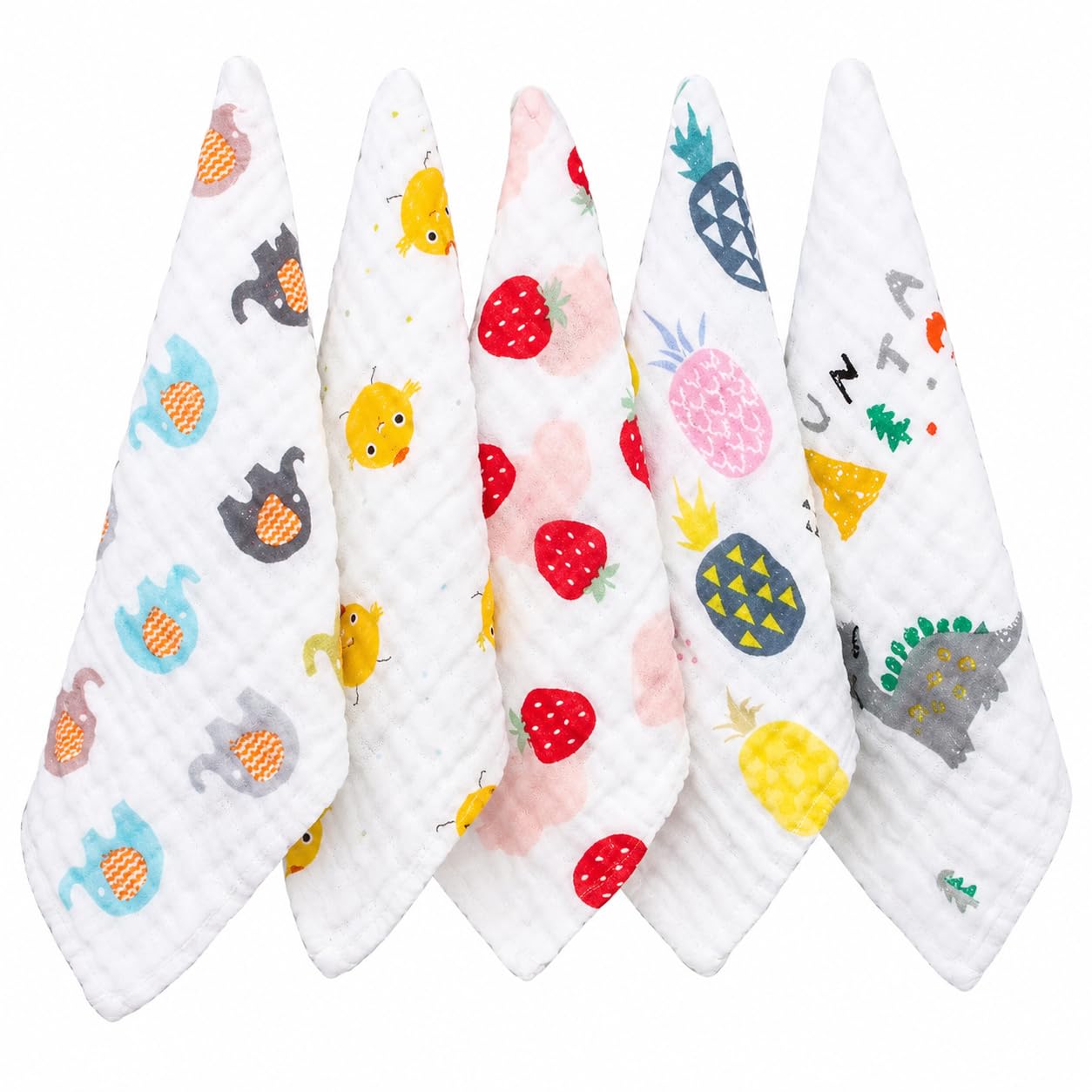 Muslin Cotton Face Towels for Newborn Baby Extra Soft Hankies Reusable Napkins for Infants Toddlers (Pack of 5) White-image-6