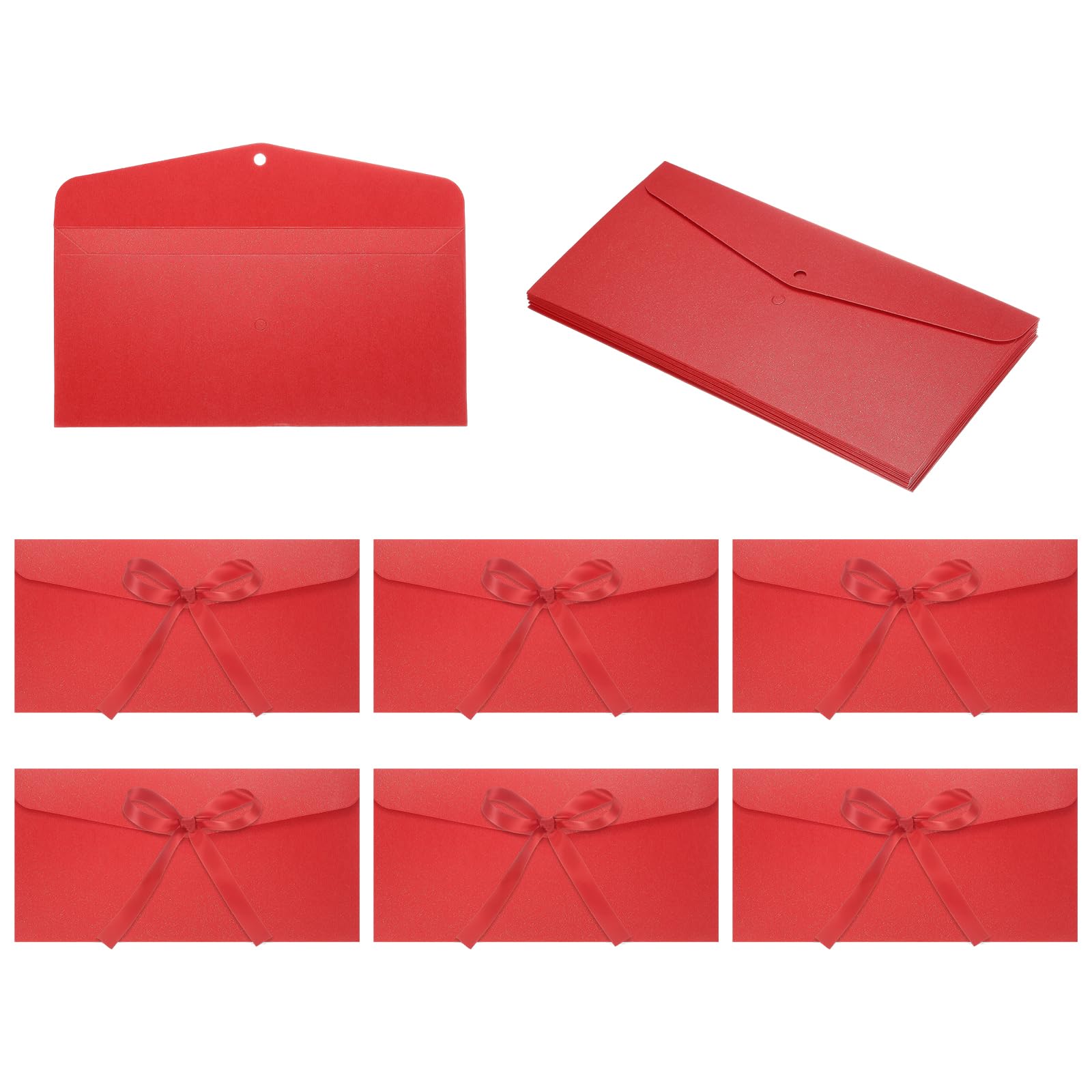 sourcing map 20 Pack Greeting Card Envelopes with Ribbon Bow Tiny Items Storage Vintage Cute Present Card Holder for Wedding Greeting Party Postcards, Bright Red 8.7" x 4"