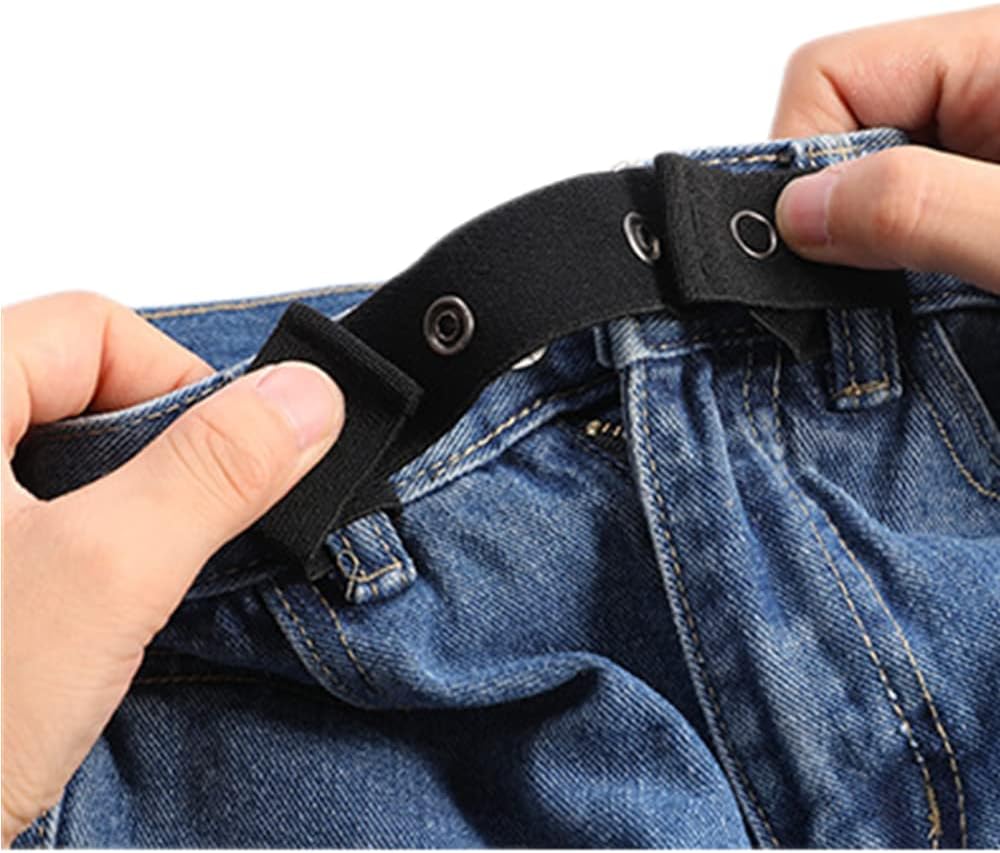 Elastic Waistband Belt, Adjustable Waist Elasticity For Pants For Women And Men, Adjustable Belt For Pregnancy Pants, Adjustable Alloy Button Belt For Jeans(Black)