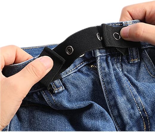 Elastic Waistband Belt, Adjustable Waist Elasticity For Pants For Women And Men, Adjustable Belt For Pregnancy Pants, Adjustable Alloy Button Belt For Jeans(Black)