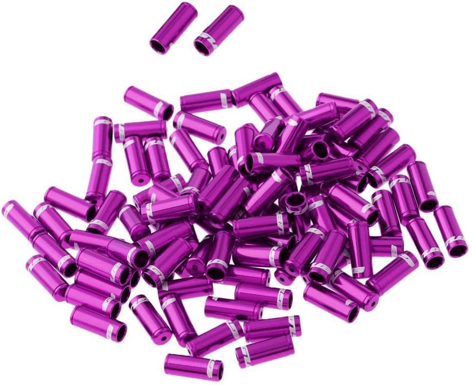 100pcs 5mm Alloy Bike Brake Cable Housing End Tips Crimp Set, CNC Processed Aluminum Alloy, s Fraying and Rusting, 6 Bright Colors, Suitable for 5mm Brake Cable, for DIY Bike - Purple