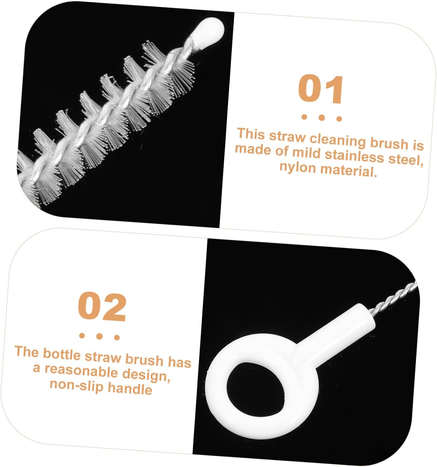 Kisangel 50pcs Stainless Steel Straw Cleaning Brush Reusable Straw Brush Cleaner for Feeder Bottle
