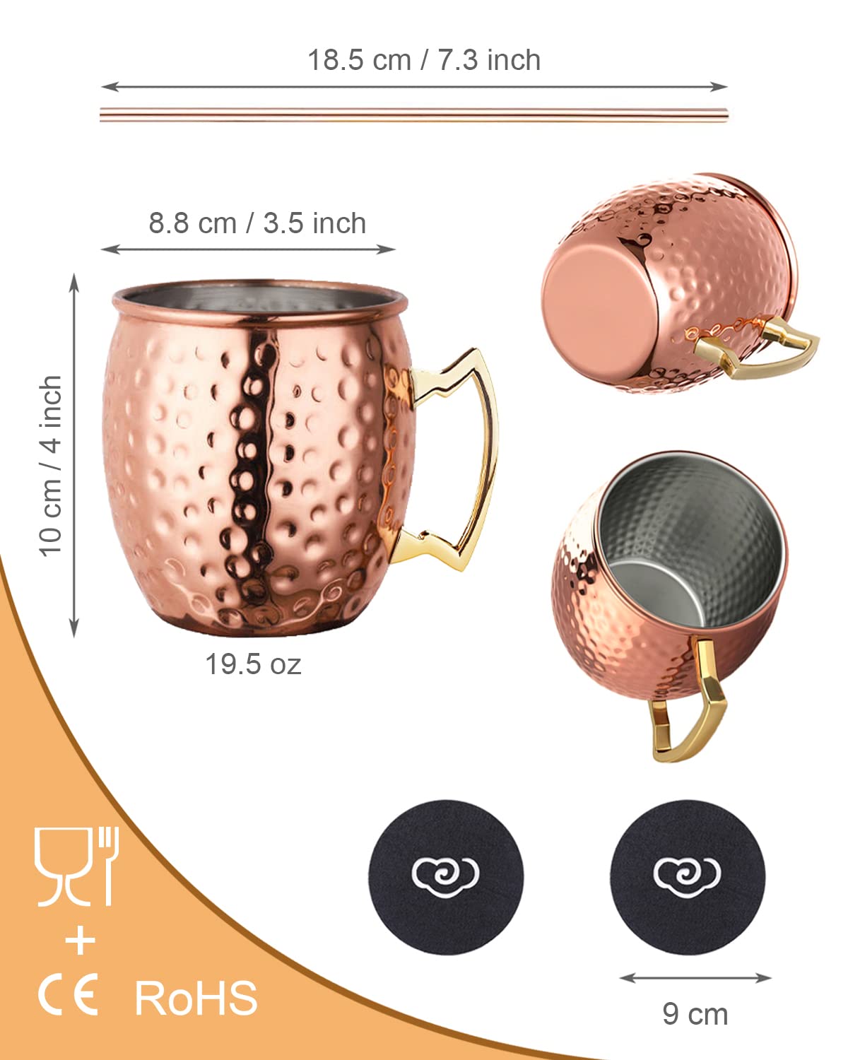 LIVEHITOP Moscow Mule Bicchieri Rame Set of 2 530ml Tazze Cocktail Bar