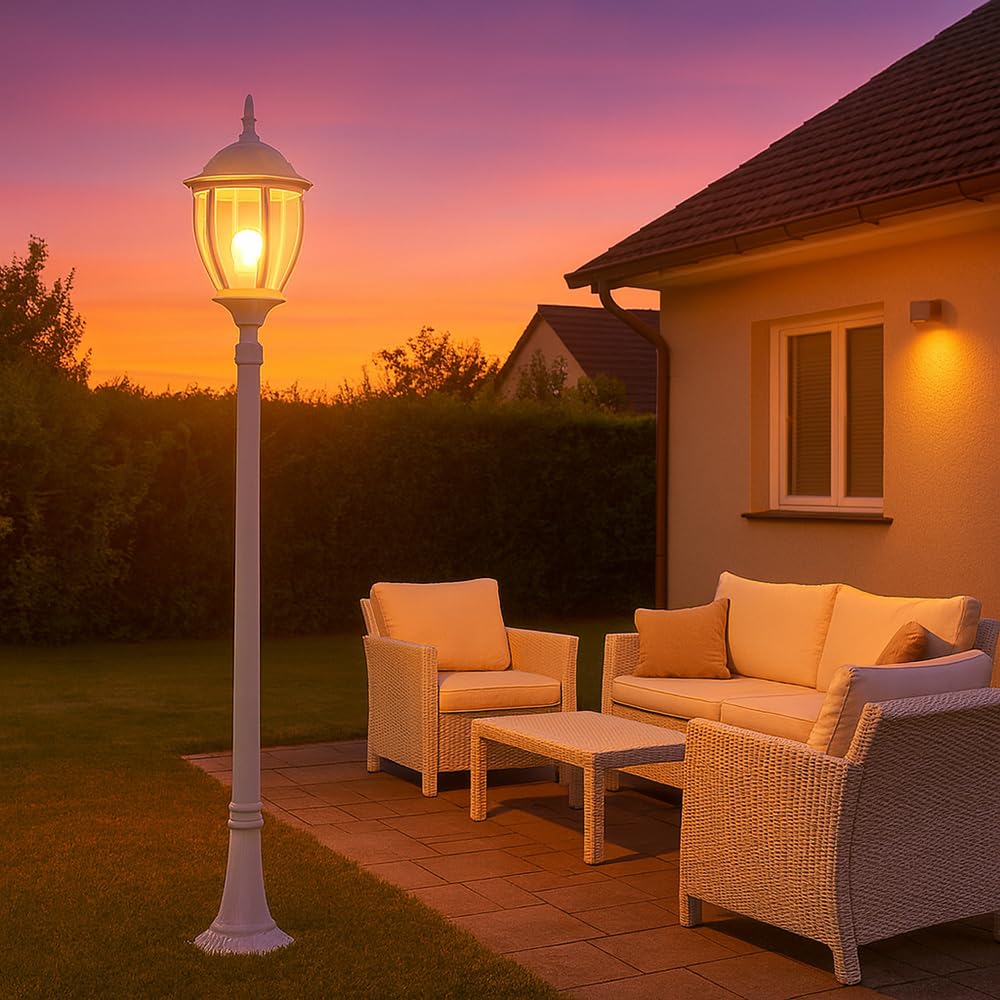 Vetrineinrete® Lampione da giardino con palo lanterna da terra luce per esterno in alluminio e vetro con portalampada per vialetti E27 ES35-B (Bianco) P31