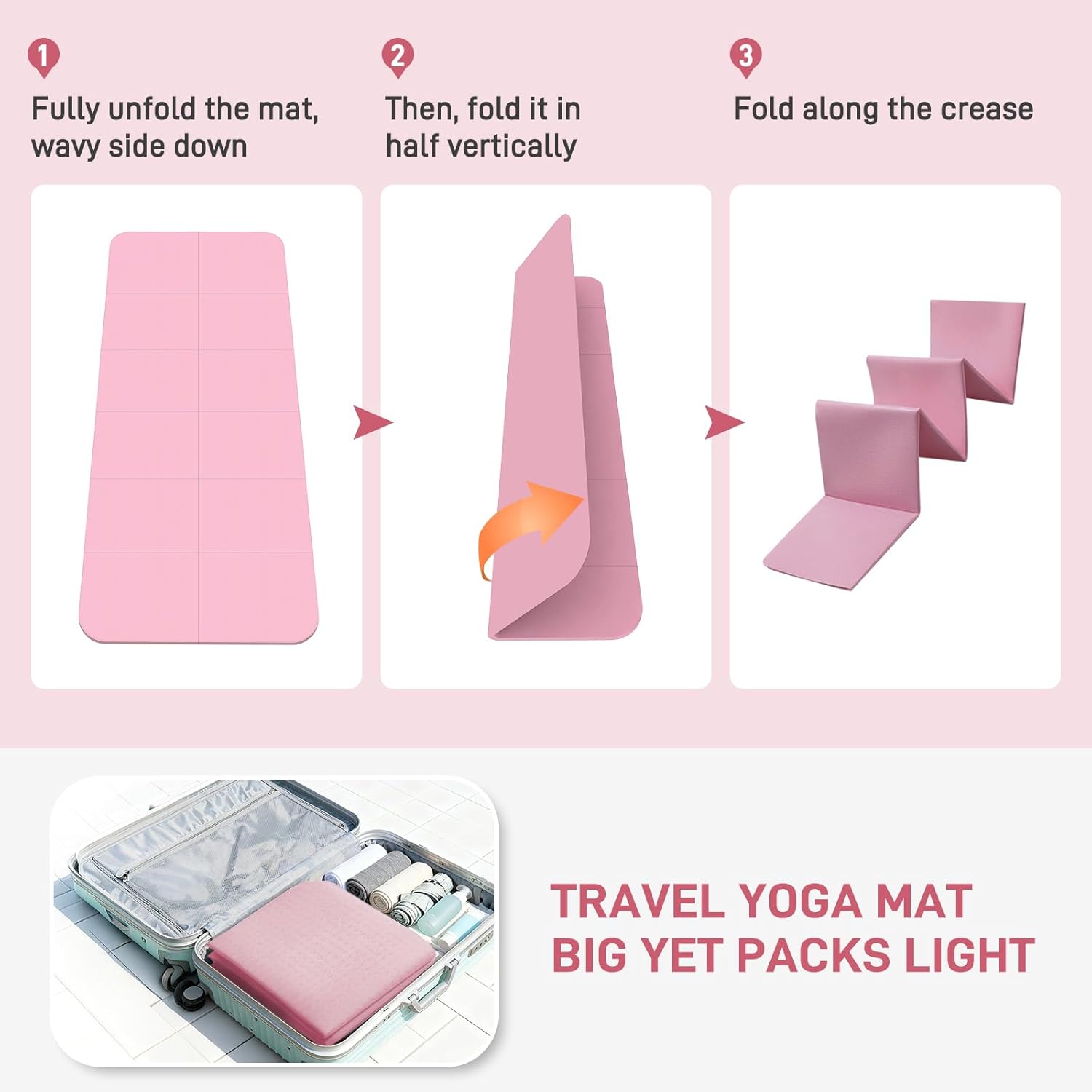 Foldable Yoga Mat for Travel 72"x 32"x 0.32"Inch, 8mm Thick Folding Exercise Mat, Outdoor Non-slip Pilates Mat for Women & Men, Wide Yoga Mat Packable for Workout and Fitness