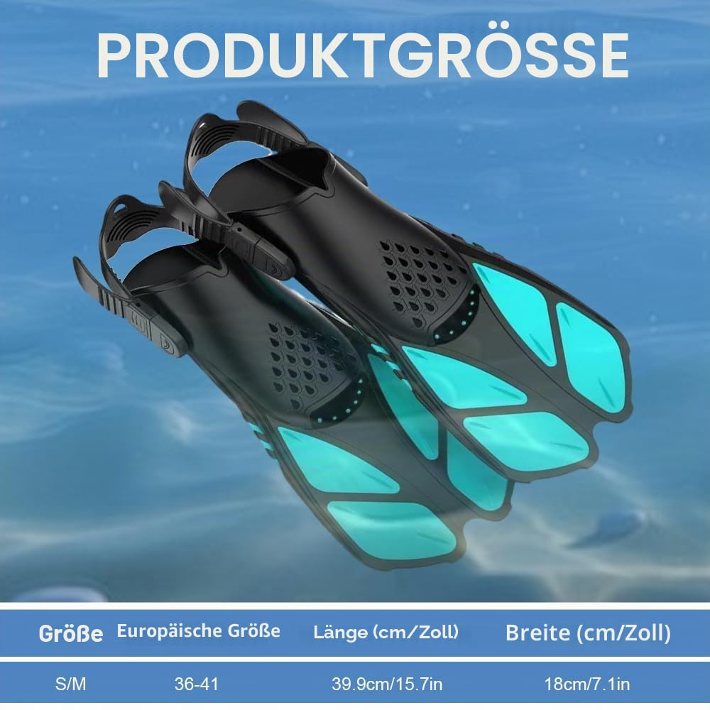 Schwimmflossen Erwachsene Unisex, Verstellbare Schnorchelflossen mit Offener Ferse, Kompakt Flossen für Schnorcheln, Tauchen und Schwimmen