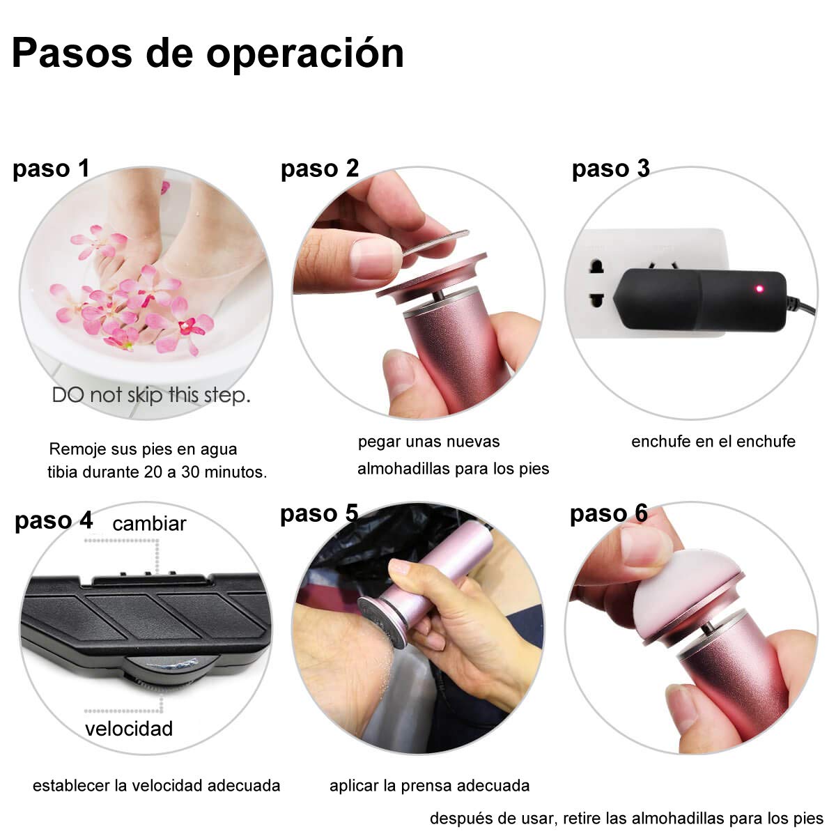 Lima Eléctrica Para Pies, Velocidad Ajustable, Lima Electrónica Para Pies Para Mujeres y Hombres Cuidado de Los Pies con Almohadillas de Repuesto, Elimina la Piel Seca y Dura (Negro)