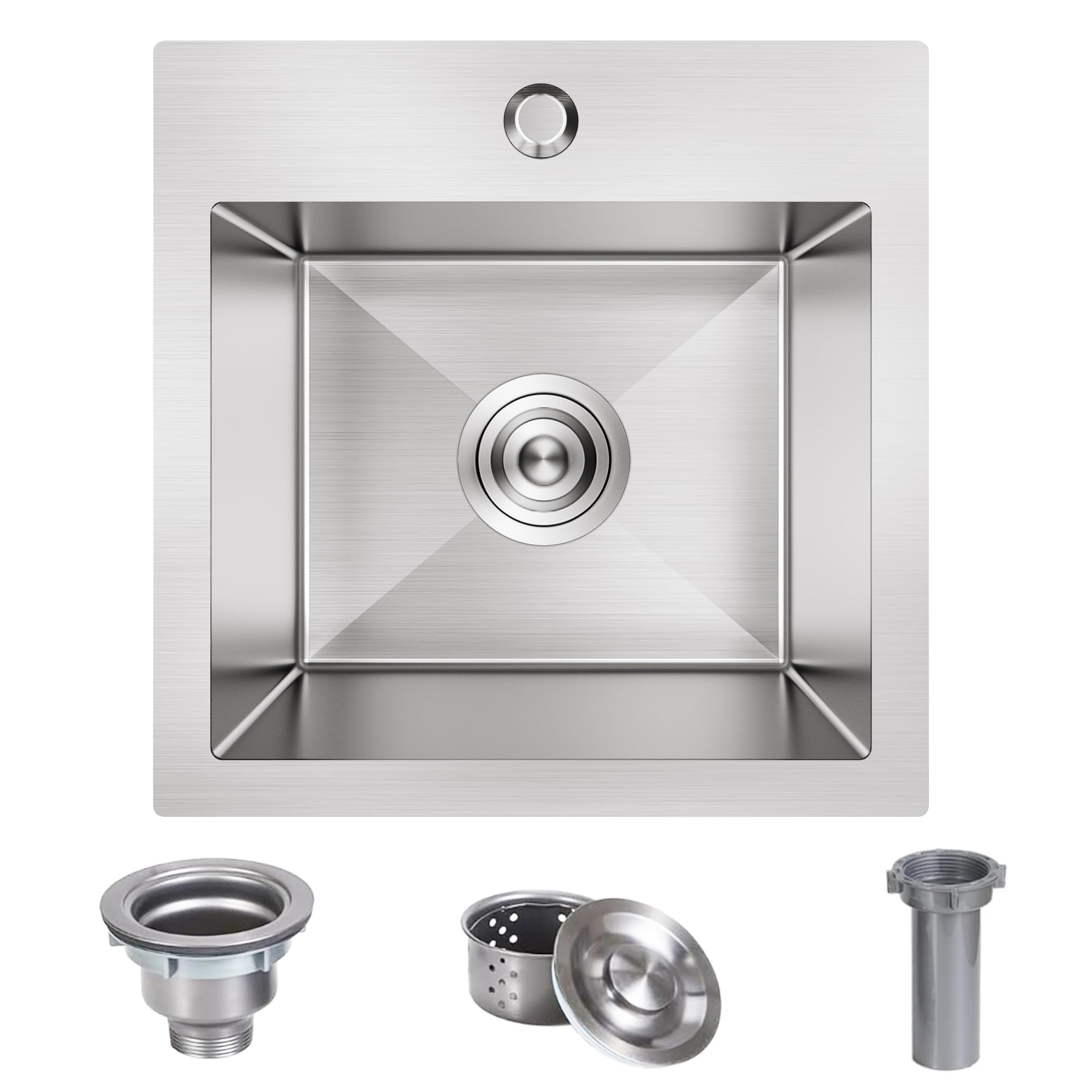 15 x 15 inch Drop in Bar Sink, Small Topmount Kitchen Sink Single