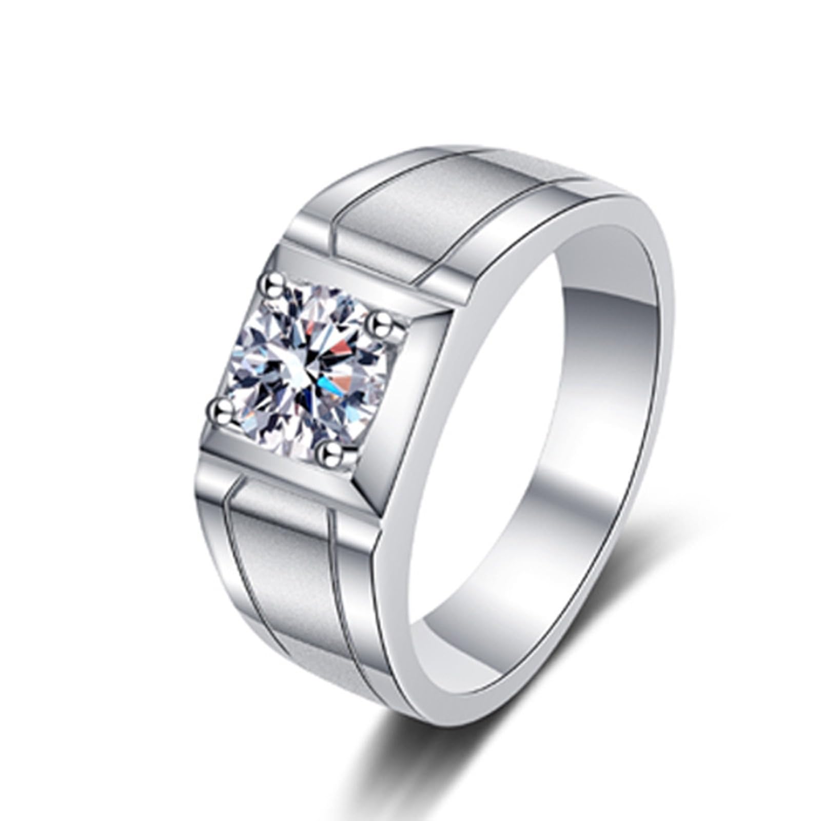 KnSam Anillo de boda de oro blanco de 14 quilates/18 quilates, joyas de oro auténtico, 0,5 quilates, diseño clásico, redondo, anillo de compromiso de diamante 750/585 para hombre, tallas 47-62