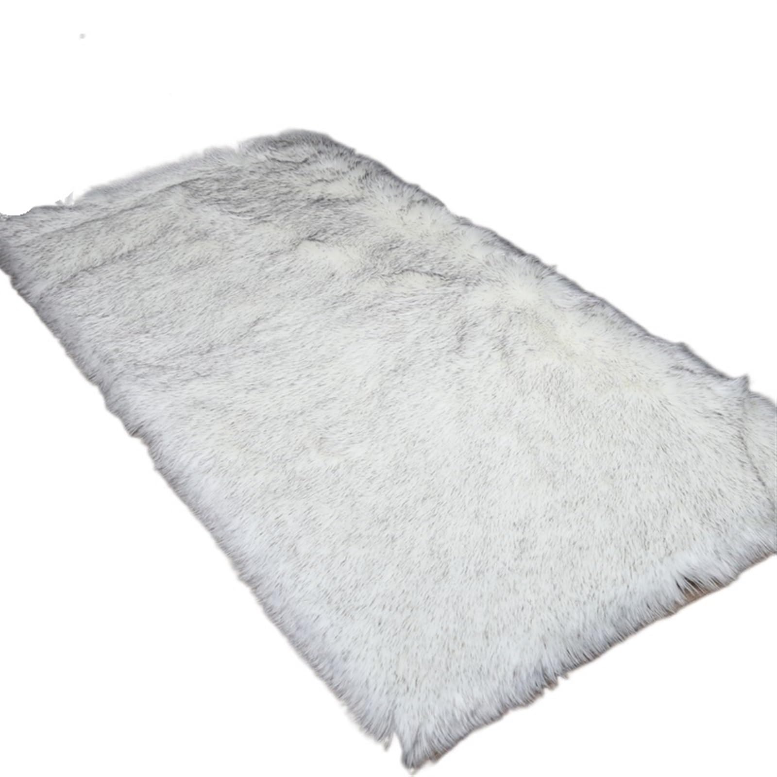 Tapis épais et Doux for Salon,Peluche, Tapis de Sol Chambre à Coucher, fenêtre, Chevet, décoration d'intérieur Moquette Moelleuse(White Grey Tip,40x60cm)