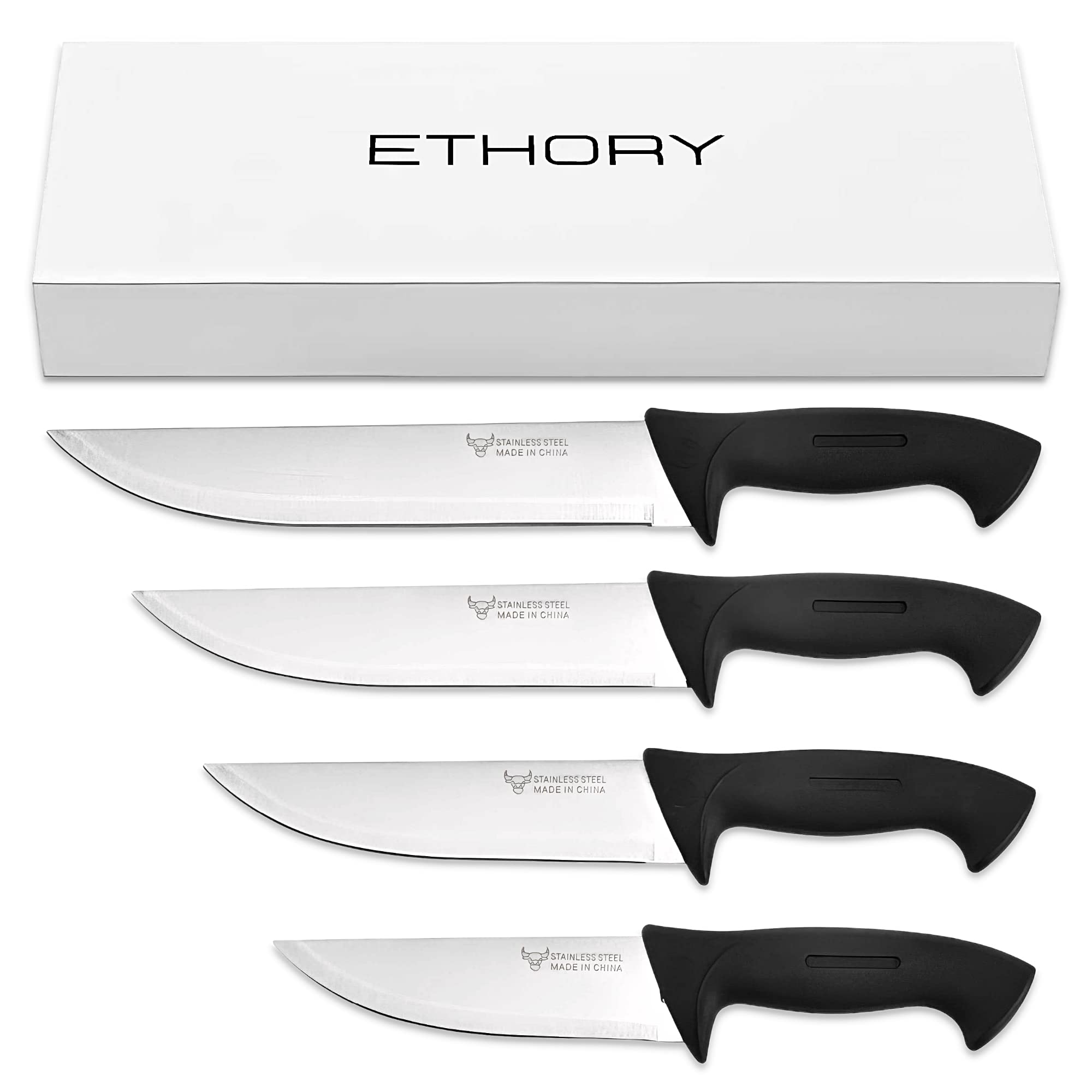 ETHORY Kitchen Knife Set, Stainless Steel Plus PP, Sharp Plain Blade Edge for Cutting, Slicing, Chopping - Great for Vegetables, Fruits & Boneless Meat (Black)
