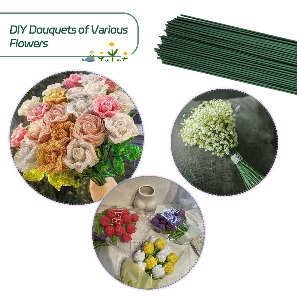 Steli Per Fiori In Filo Metallico - 100 Pezzi Verdi, Lunghezza 30cm - Per Composizioni Floreali E Fiori Artificiali - Foto 13