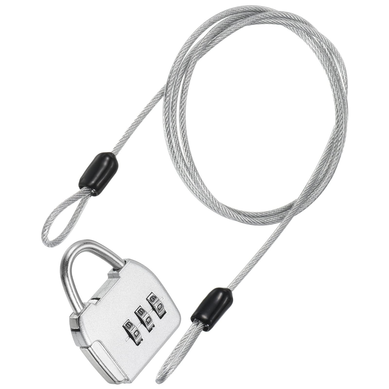 TOP-VIGOR Security Steel Cable with 3 Digit Combination Lock, 3Ft Coated Safety Wire Rope Double Loop Padlock