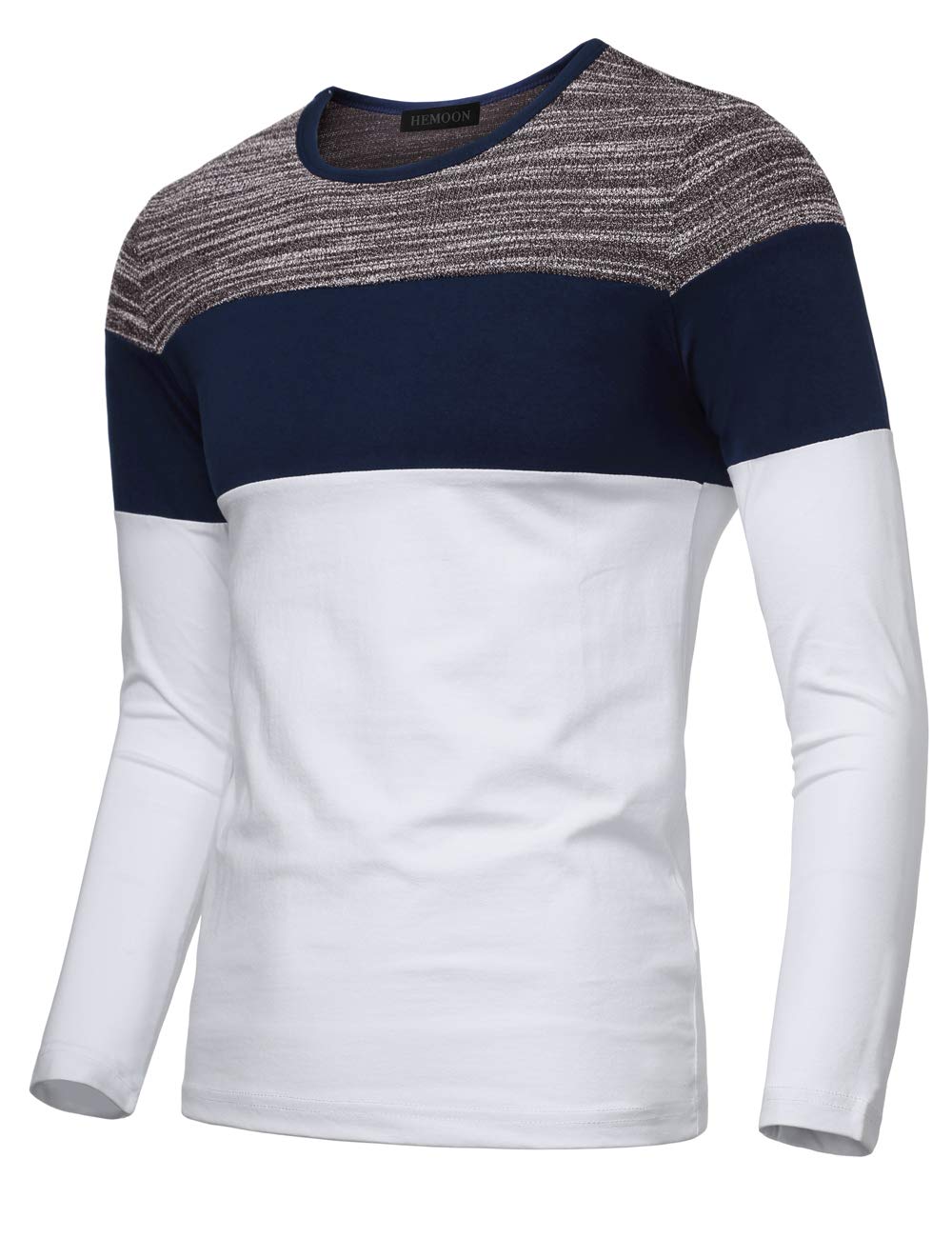 HEMOON Men's Casual Slim Fit Contrast Color Long Sleeve T-Shirt Tee