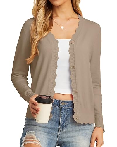 GRECERELLE Women's Long Sleeve V-Neck Button Down Cardigan Knit Shrugs