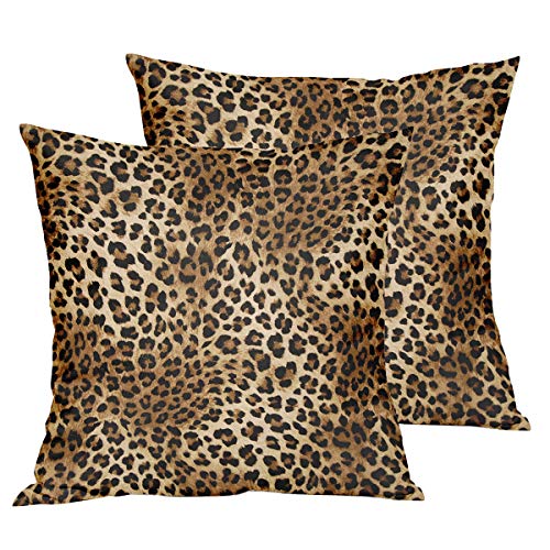 Brown Leopard Throw Pillow Cover - 2 Pcs Cheetah Pillow Case 18x18 inch Cotton Soft Animal Print Pillows Covers Decorative Cushion Cover for Home Couch Bed Sofa Double Side Printed