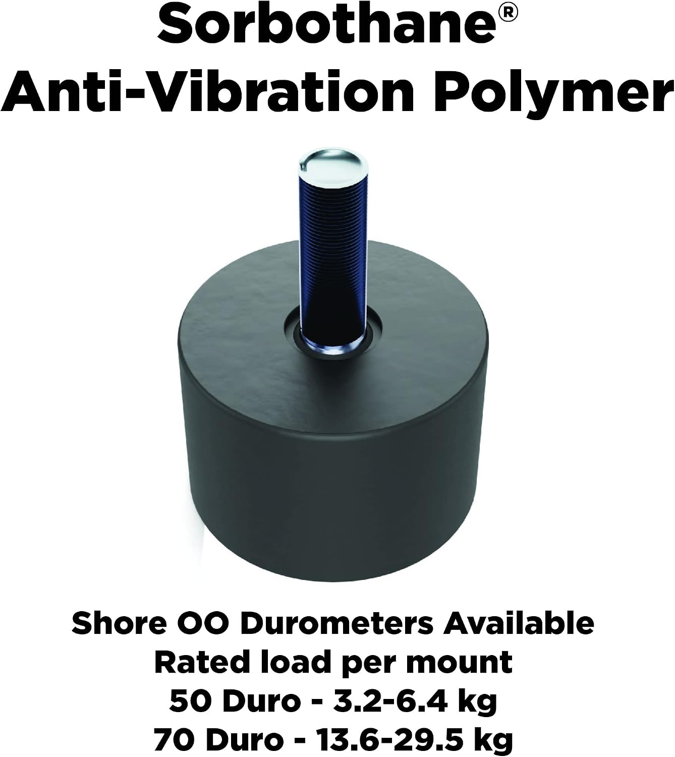 Isolate It!: Sorbothane Male Vibration Stud Bumper Mount - M6-25.4mm (H) - 38.1mm (Dia) 70 Duro - 4 Pack