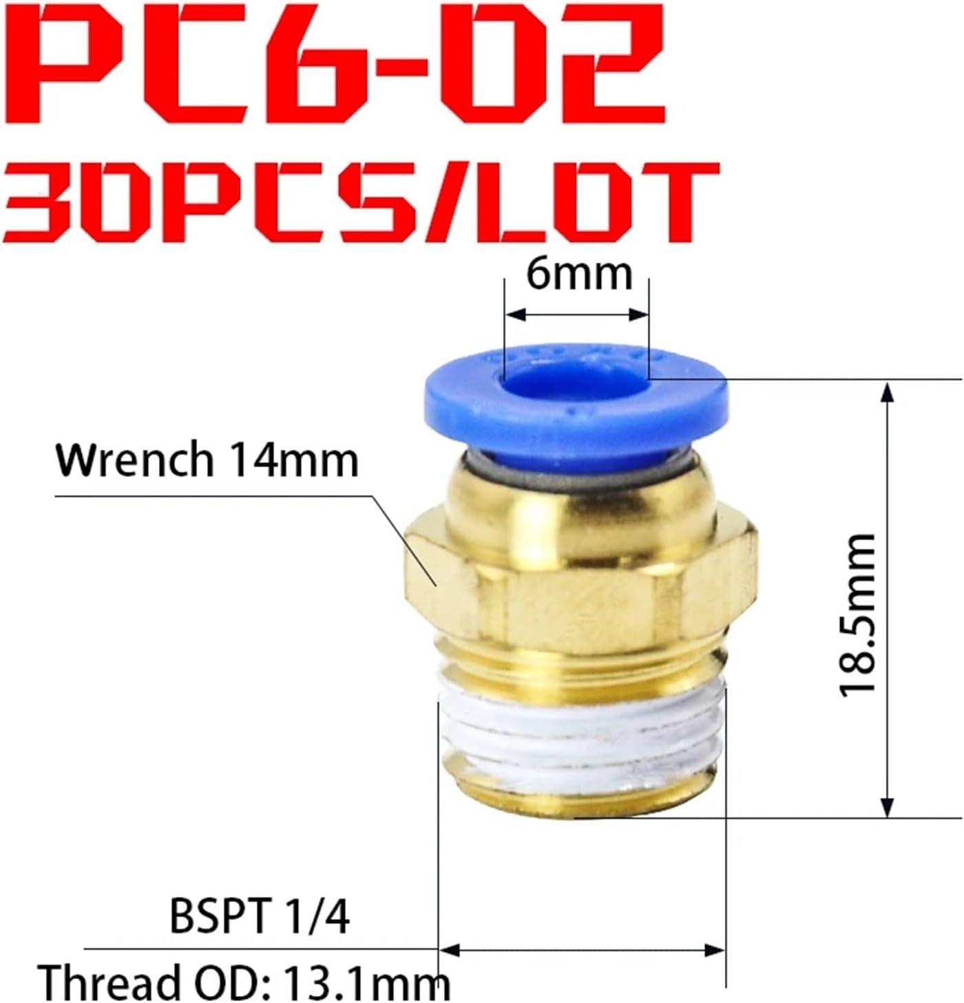 PC Hose Male Thread 1/4 1/2 1/8 3/8 Inch Air Nipple Brass Quick Coupling Air Pneumatic Fitting 4mm 6mm 8mm 10mm 12mm 30Pcs(30PCS PC6-02)