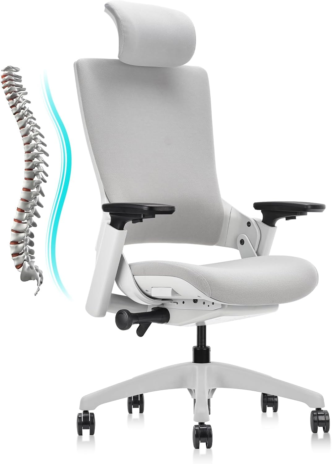 Ergonomic swivel executive chair with adjustable headrest and 3D armrests