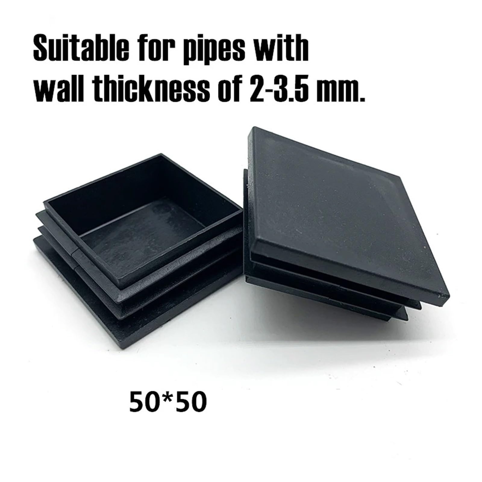 Prostokątna zatyczka do rur ze stali czarnej antypoślizgowe nakładki na nogi meblowe 60 x 60 mm 50 x 50 mm 40 x 40 mm chroni podłogi trwałe nasadki do rur zestaw 8 szt. (38 EU)