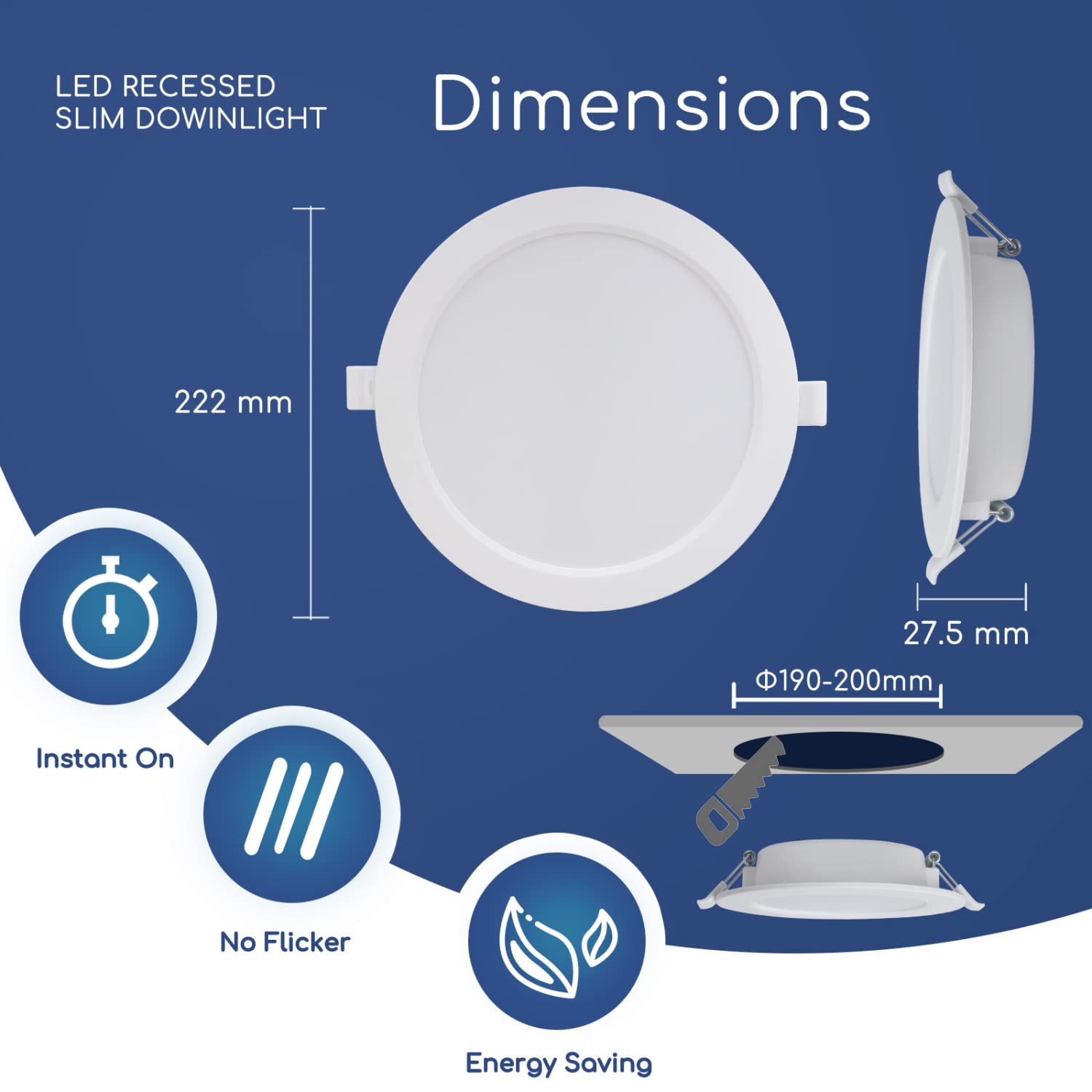 Aigostar 20W Slim Downlight LED Techo， Equiv a 180W. 1700LM 6500K， CRI> 80. Ojos de Buey LED para Techo. 200-240V No Requiere Transformador. Pack 6 uds focos empotrables led， Ф190-200mm