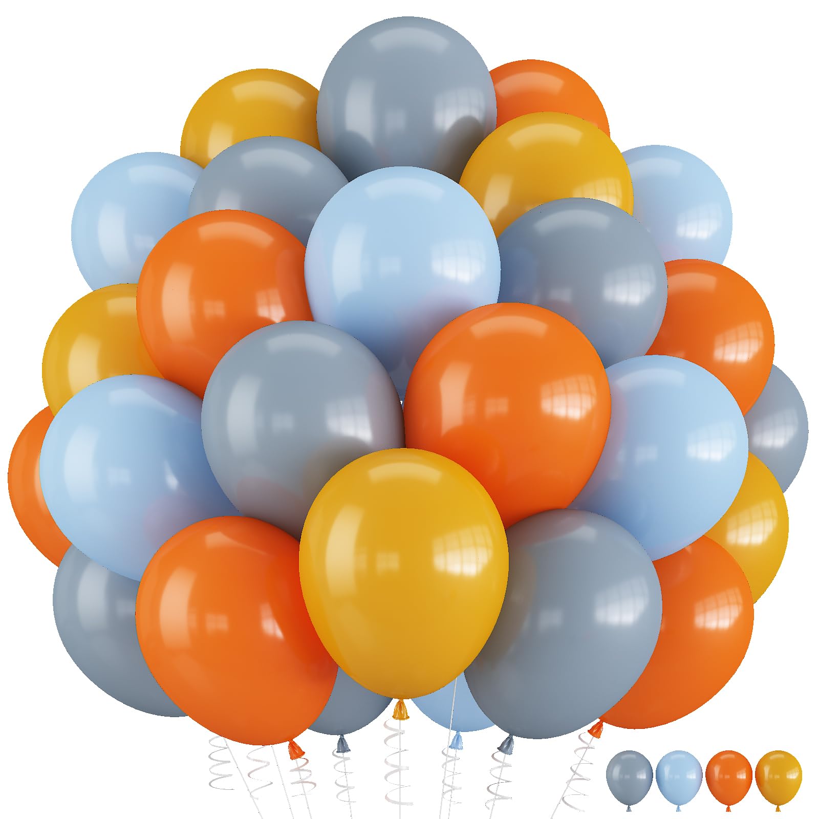 Orange Yellow Blue Balloons, 12 inch Orange Yellow Dusty Blue Balloon Construction Theme Latex Balloons for Construction Party Birthday Truck Theme Boys Party Supplies