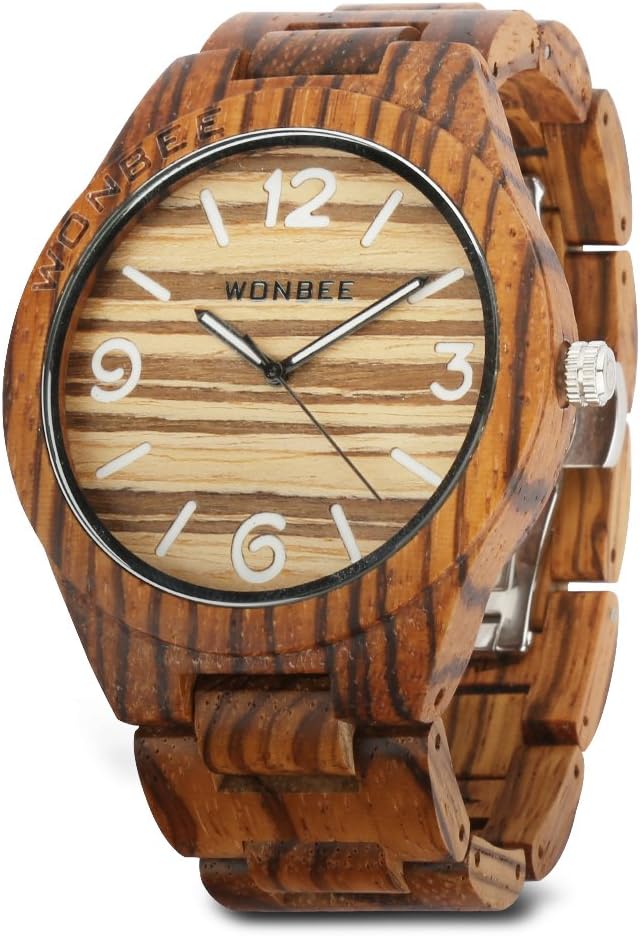 WONBEE Natural Ebony Wooden Men's Watch Quartz Wrist Watches with Japanese Quartz Movement and Large Dial - ARABTOON Series
