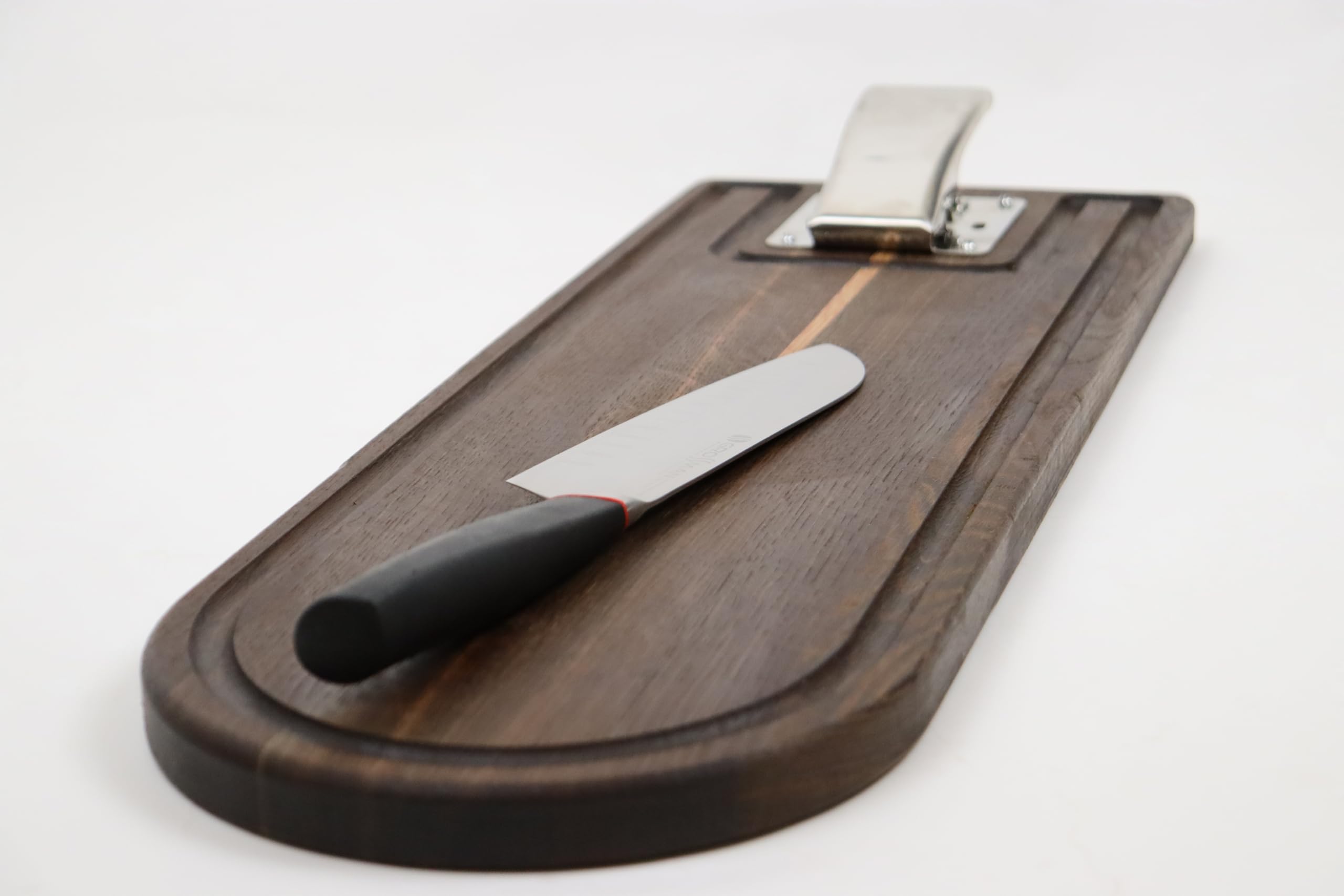 B4K® 570 x 200 x 20 cm Filleting Board Made of Oak Wood Antibacterial Surface Oiled Extra Strong Stainless Steel Clamp Kitchen Board for Filleting Fish Chopping Board for Filleting (Black) - Image 2