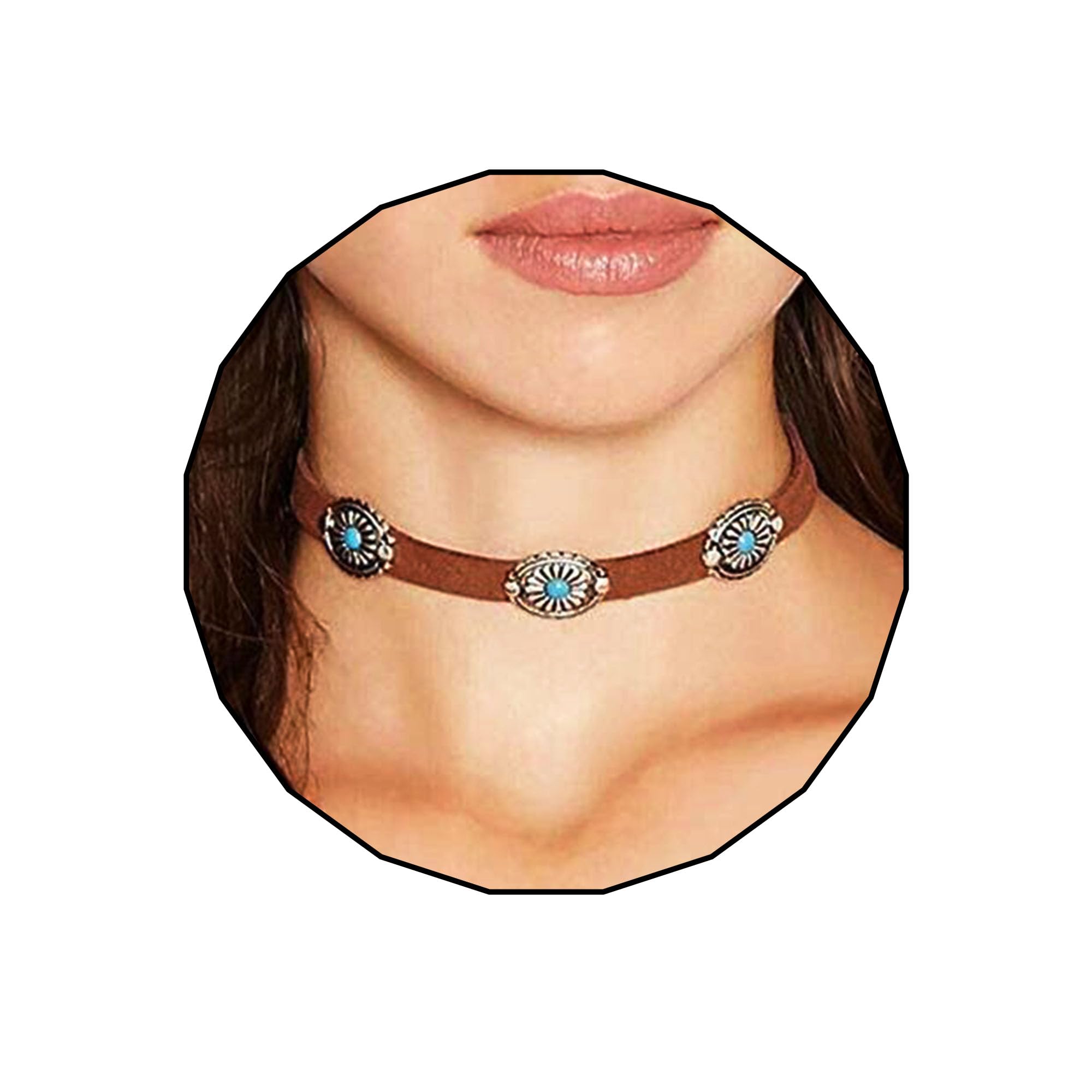 Bohemia Turquoise Choker Necklace Leather Choker Jewelry Suede Necklace for Women Boho Style