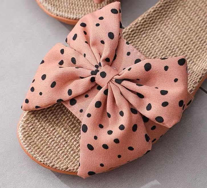 Women's Bow Sandals Boho Cute Straw Open Toe Dressy Summer Beach Vacation Slides Shoes 1 Pair Pink (Size 7.5-10